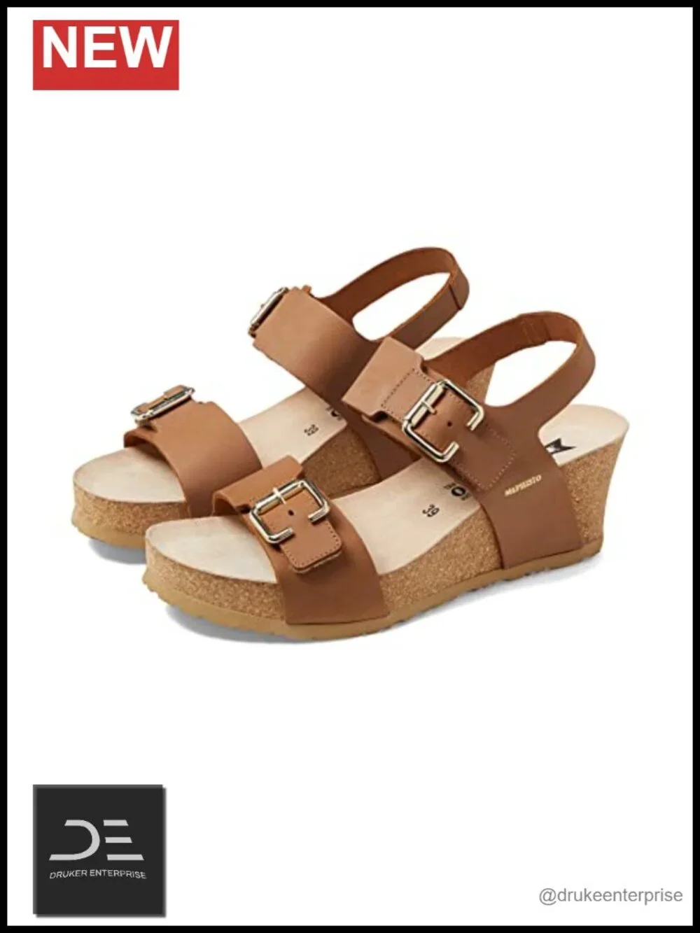 Wedge Sandals Women's Leather Cork Footbed Slingback Hook and Loop